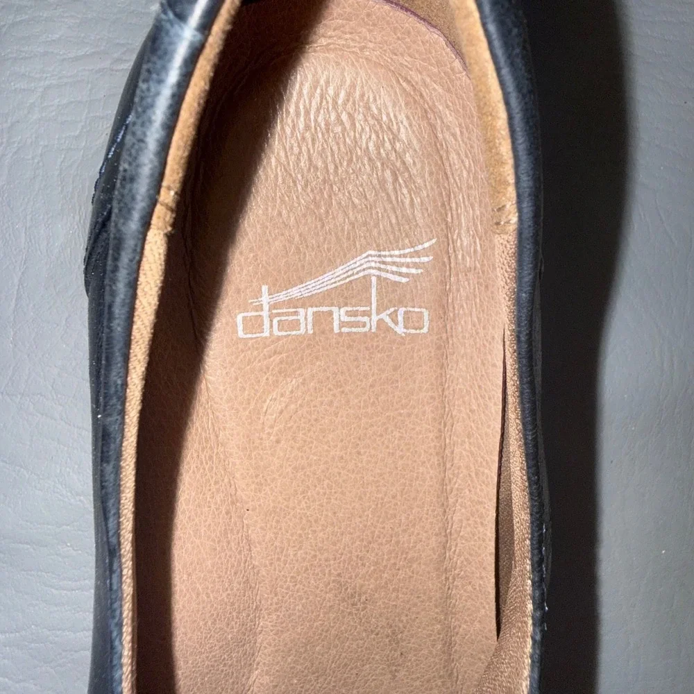 Dansko Black Leather Pleated Slip On Loafers‎ Velcro Closure Wedge Shoes 39